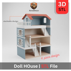 Modernt stapelbart dockhus STL-fil | 3D-utskrivbart miniatyrhus (digital nedladdning)