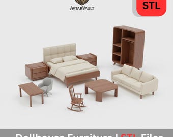 Modern Dollhouse Furniture STL Files – Bedroom, Living Room Set (Digital Download)