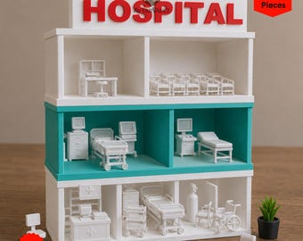 Mini Hospital Dollhouse STL Files | 3D Printable Medical Clinic Diorama (Digital Download)
