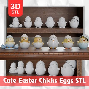 Cute Easter Chicks Eggs STL Set – Hatching Egg Baby Chick 3D Print File – Easter Decor Figurines – Printable STL
