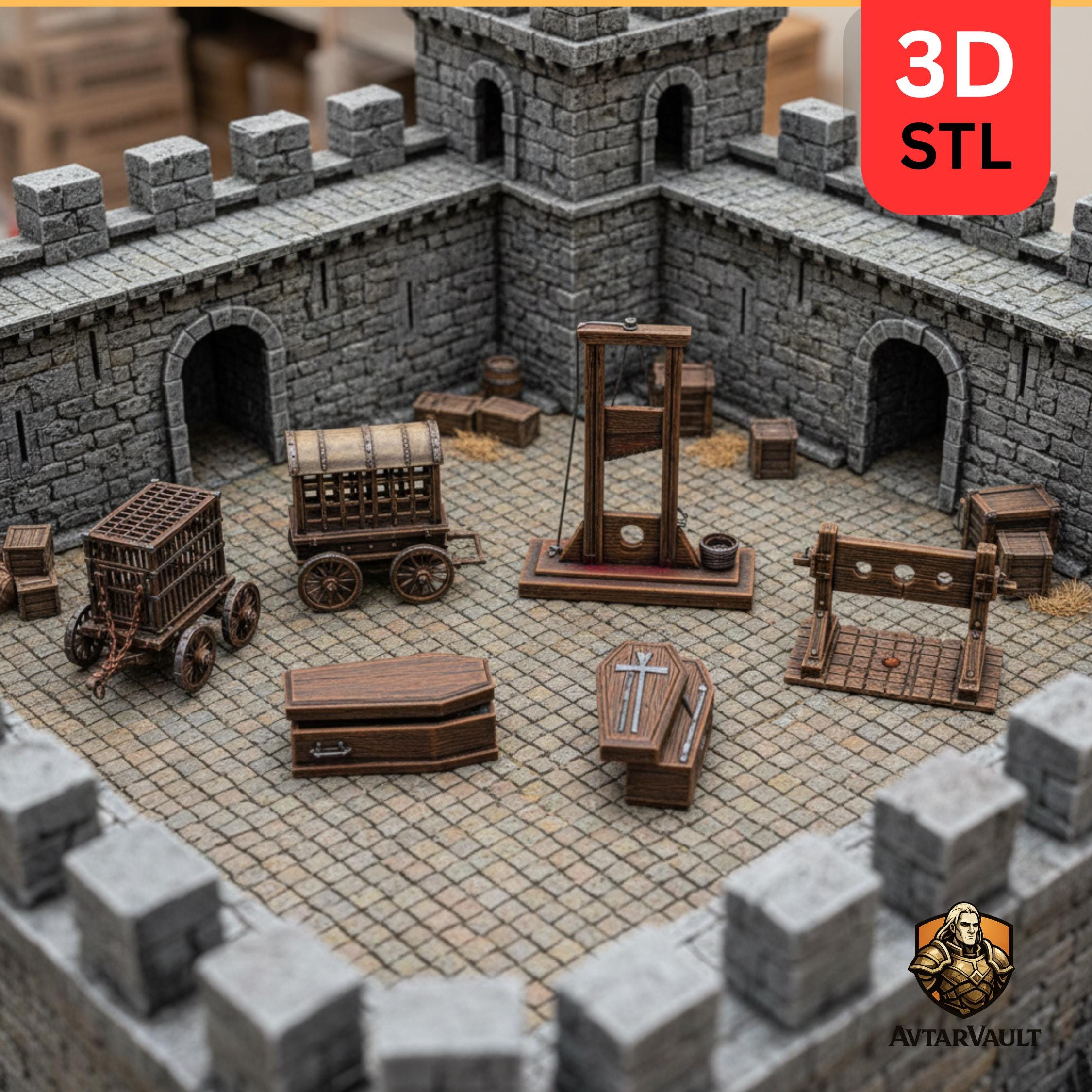 Medieval Dungeon Torture Set STL | Guillotine, Iron Maiden, Coffin ...