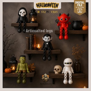 Halloween-figuurbundel met beweegbare poten (STL- en 3MF-bestanden) | Bureaudecoratie met flexibele poten | 3D-printbestanden