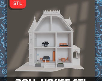 Victorian Dollhouse STL | 3D Print File with Furniture (Digital Download)