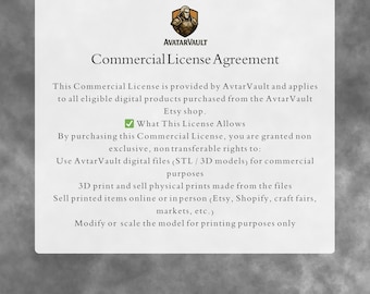 Commercial License for 3D Print Files | Sell Physical Prints | STL Business License | AvtarVault