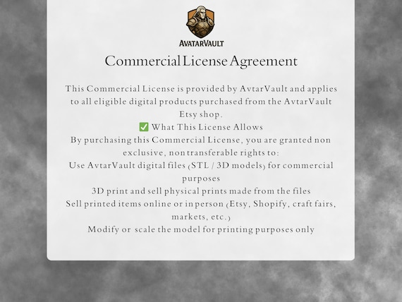 Commercial License for 3D Print Files | Sell Physical Prints | STL Business License | AvtarVault