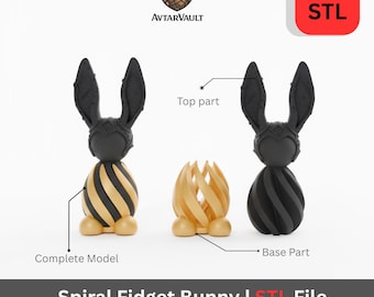 Spiral Fidget Bunny 3D-print STL | Knikspeeltje konijn (digitale download)