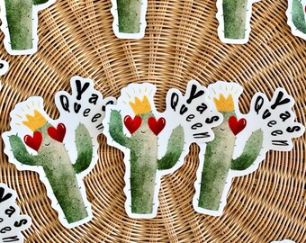 Yas Queen Sticker, Saguaro Sticker, Cactus Sticker, Water Bottle Stickers, Die-Cut Stickers, Laptop Stickers
