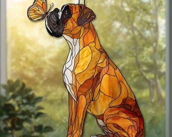 Boxer Dog Ornament, Boxer Dog Sun Catcher Window Decor, Dog Lover Gift, Pet Memorial Keepsake, Boxer Silhouette Art