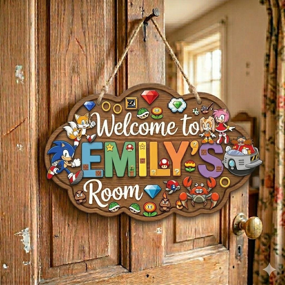 Personalized Sonic Wooden Sign, Custom Kids Room Door Hanger, Sonic ...