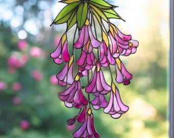 Atrapasol acrílico con flores de campanilla rosa, decoración floral colgante para ventana, atrapasol botánico primaveral, atrapasol artificial, decoración de jardín (no de vidrio)