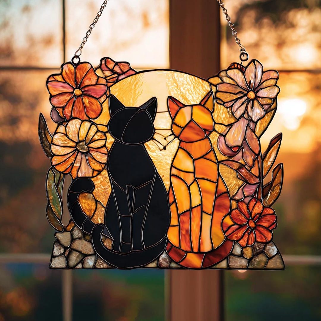 Black and Orange Cat Acrylic Suncatcher – Faux Stained ACRYLIC Window ...