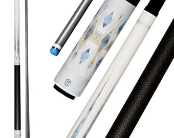 Diamond Inlay Carbon Fiber Pool Cue | Marble & Sapphire Blue Motif