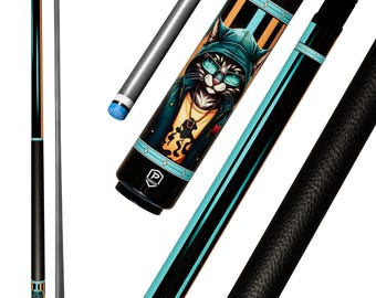 Preorder Cyber Hoodie Cat Carbon Fiber Pool Cue Futuristic Teal Orange Streetwear Billiard Gift