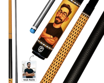 Preorder Personalized Caricature Cue Design – Carbon Fiber Pool Cue – Custom Cartoon Drawing From Photo