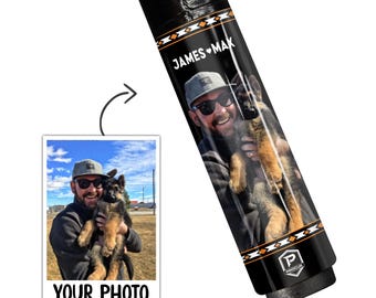 Preorder Custom Pet & Owner Photo Carbon Fiber Pool Cue – Personalized Cue with Your Picture