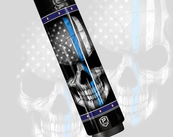 Preorder Guardian Blue Line Carbon Fiber Pool Cue - Thin Blue Line Patriot Skull Art Stick