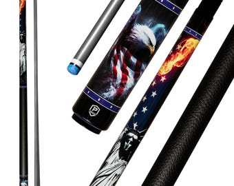 Preorder Eternal Liberty Flame Carbon Fiber Pool Cue - Soaring Eagle Patriotic Cinematic Art Stick