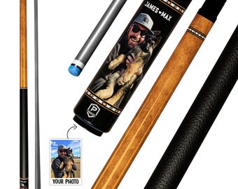 Preorder Custom Pet & Owner Photo Carbon Fiber Pool Cue – Personalized Cue with Your Picture
