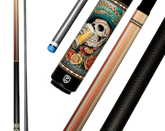 Skull Carbon Fiber Pool Cue | Mariachi Fiesta Sombrero Calavera Art