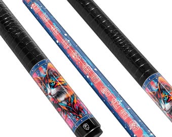 Preorder Abstract Urban Cat Carbon Fiber Pool Cue - Graffiti Splatter & Neon Rune Art Elite Stick