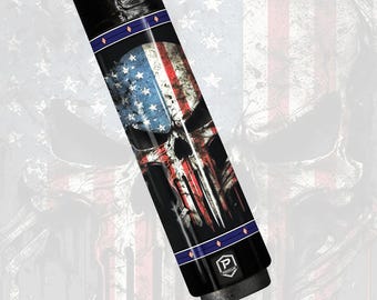 Preorder Punisher Patriot Carbon Fiber Pool Cue - Distressed Flag & Tactical Skull Art Stick