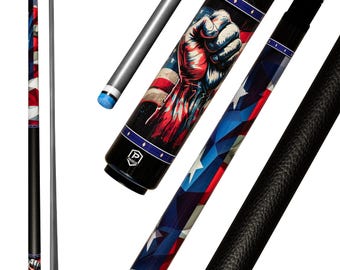 Preorder American Grit - Glory Carbon Fiber Pool Cue - Low-Poly Flag & Victory Fist Art Stick