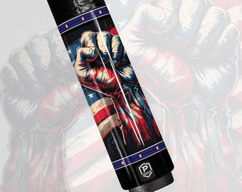 Preorder American Grit - Glory Carbon Fiber Pool Cue - Low-Poly Flag & Victory Fist Art Stick