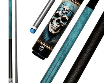 Skull Carbon Fiber Pool Cue | Mystic Warrior Feathered Shaman Art