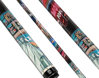 Preorder Ultimate "American Dream" Collage Carbon Fiber Pool Cue - USA Landmarks & Pop Culture Heritage Stick
