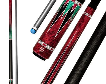 Traditional Carbon Fiber Pool Cue | Crimson Maple Burl & Malachite