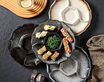 Japanese Style Ceramic 4-Compartment Plate – Sushi Snack & Fruit Serving Platter