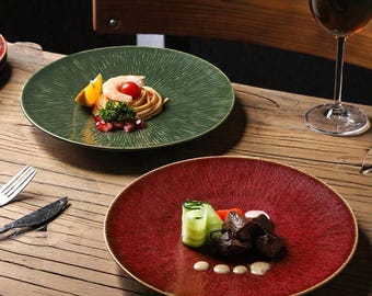 Red Stoneware Dinner Plate: Handmade Ceramic Serving Plate