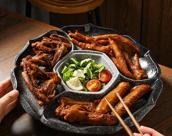 Plato de sushi de cerámica japonesa / Plato para aperitivos de 4 compartimentos