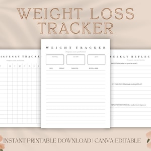Weight Loss Tracker Printable: Daily Log, Weekly Reflection (Canva Editable, A4/US Letter)