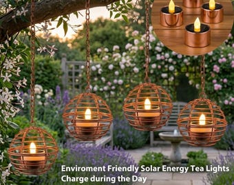 Set di 4 lanterne solari sospese - Impermeabili, ideali per decorare il giardino esterno - Luci a sospensione a globo con filo per patio, alberi e cortile - Luci a LED a luce calda