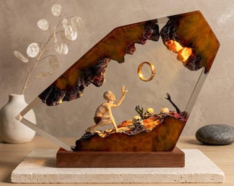 Anillo de Poder de Gollum con Lámpara de Epoxi / Regalo de Fantasía Único para Él / Luz Nocturna del Anillo del Señor Oscuro / Regalo de Cumpleaños para Frikis