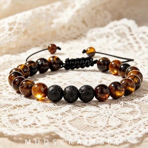 Natural Tiger Eye Lava Stone Bracelet ,8mm Beaded Aromatherapy Diffuser (16-30cm) Christmas gift