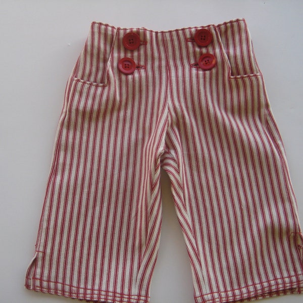 Sailboat Pants/Clam Diggers red buttons cotton red stripe mattress ticking soft fashion summer beach girls toddler boys kids custom handmade