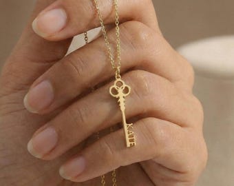 Personalized Key Name Necklace – 925 Sterling Silver Pendant, Gift for Her, Mother's Day Gift