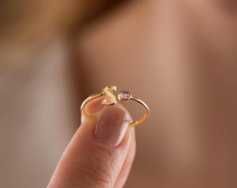Geburtsstein Initial Ring, Sterling Silber Buchstabenring, Personalisierter Stapelring, Geschenk für Sie