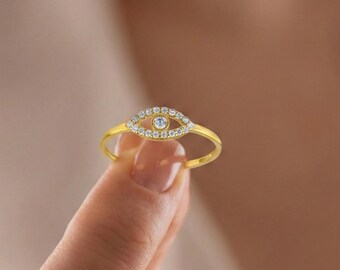 Anello con occhio malvagio Nazar, delicato anello in argento sterling, regalo minimalista per lei, regalo di tutti i giorni, regalo di compleanno