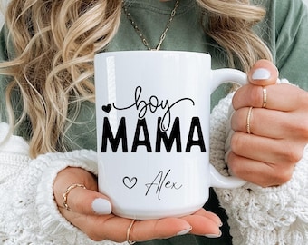 Personalized Boy Mama Mug, Custom Name Coffee Cup, Boy Mom Gift, New Mom Baby Shower Present, Mother's Day Gift for Her, Aesthetic Mom Cup