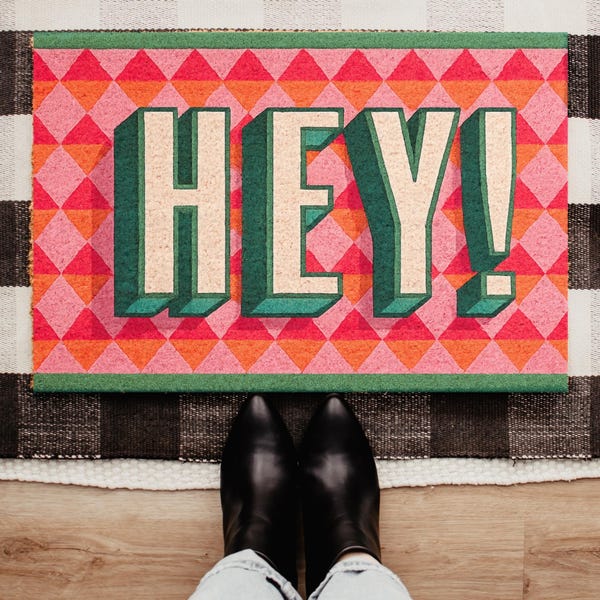Colorful Hey Doormat, Retro Welcome Mat, Funny Front Door Mat, Cute Entryway Decor, Housewarming Gift, Modern Outdoor Door Rug