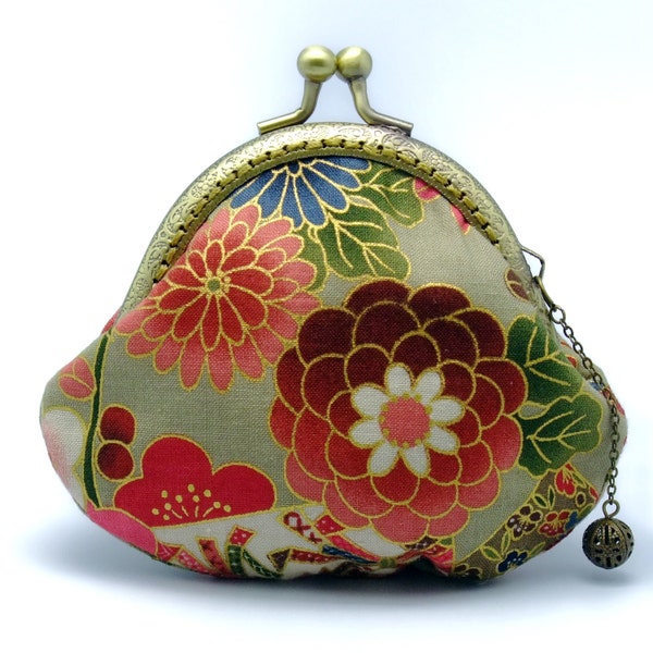 Chrysanthemum and Butterflies - Japanese Kimono Fabric - Small clutch / Coin purse (JS-58)