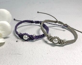 Pulsera de cuerda, pulsera de perlas, regalo de dama de honor, pulsera de dama de honor, pulsera de destino, pulsera de cuerda, regalos para ella (TB108)
