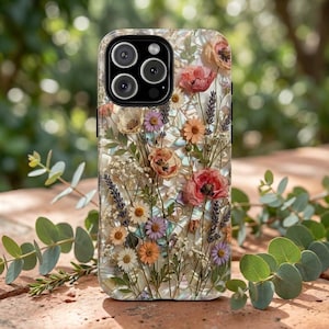 Wildflower Case for iPhone 17-X Samsung S26-S21 Google Pixel 9-8| Meadow Bouquet Tough Cover Cottagecore Aesthetic Botanical Flower Art Gift
