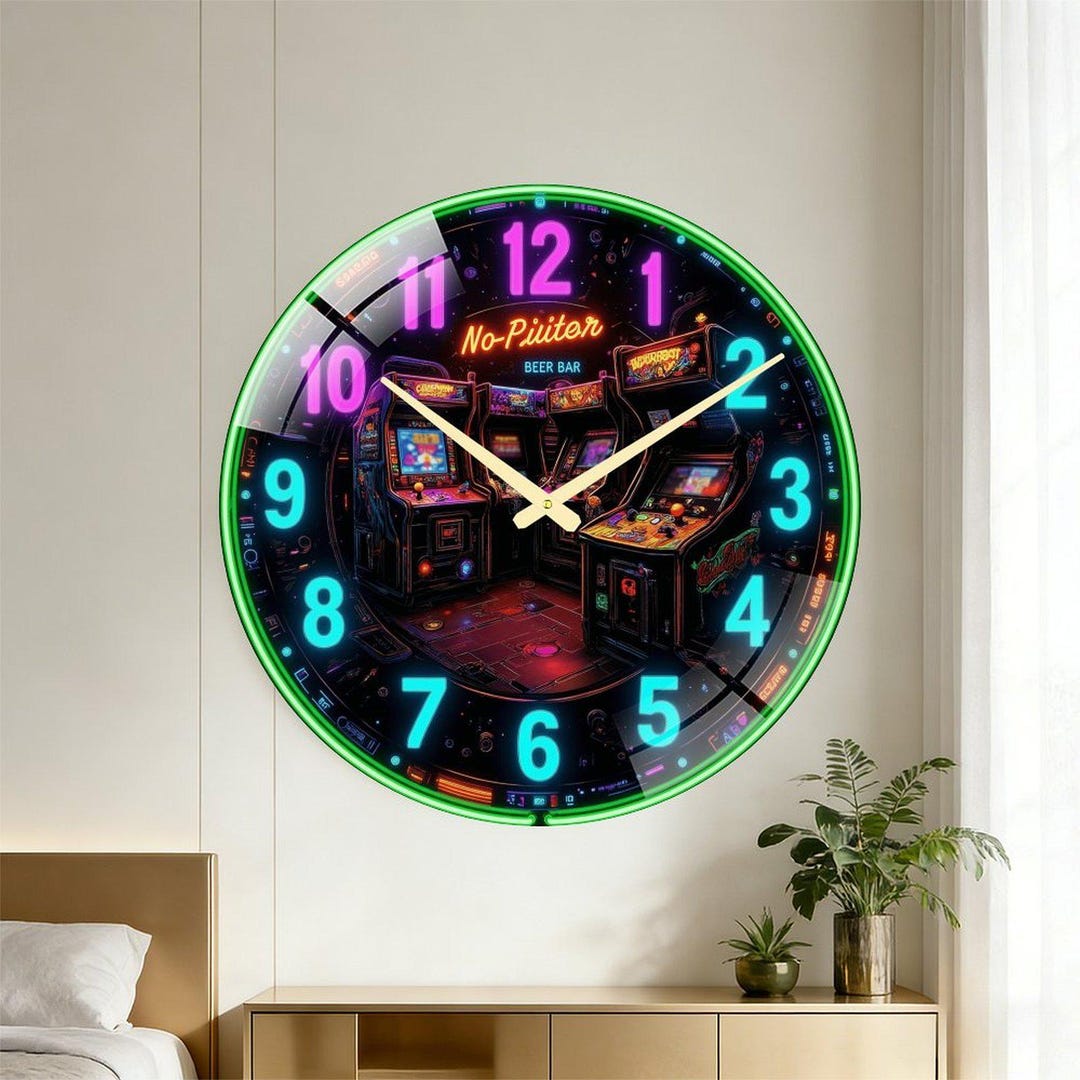 Neon Arcade Bar Wall Clock: Retro Cyberpunk Gaming Room Decor - Etsy