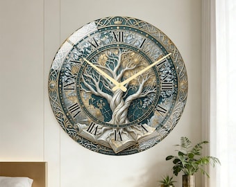 Tempered Glass Tree of Life Clock: Astrolabe Design, Father's Day Gift