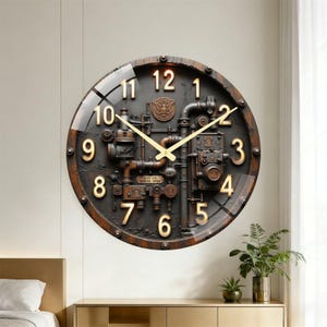 Steampunk Mechanical US Eagle Clock, Rustic Retro Tempered Glass Wall Art