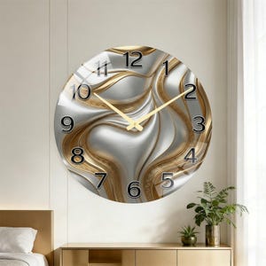 Luxury Tempered Glass Wall Clock with Gold and Silver Patterned Dial, Moving Home Gift